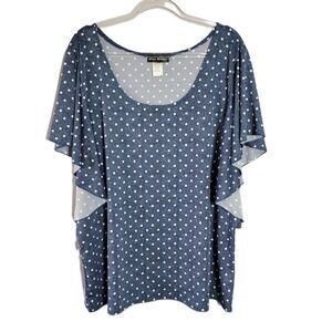 Star Vixen Womens Plus Size 3X Blue White Polka Dot Butterfly Sleeve Top